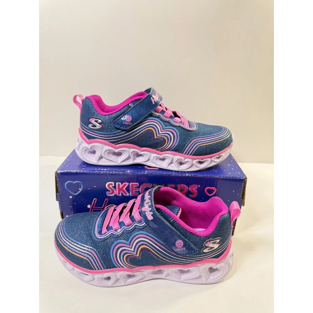 Skechers Kids Heart Lights - Retro Hearts Sneaker, Navy/Multi, 1 Little Kid